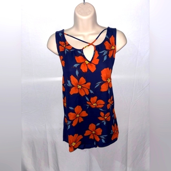 Fortune + Ivy Tops - Fortune + Ivy Blue and Orange Floral Sleeveless Top, NWT